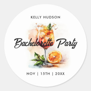 Sticker Rond Fête de Bachelorette Spritz Aperol Aquarelle