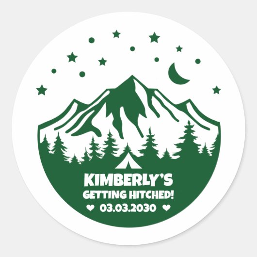 Sticker Rond Fête de bachelorette sur le thème du camping écolo (Devant)