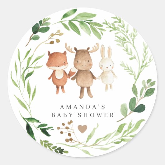 Sticker Rond Fête de Bébé Animaux de la Forêt (Devant)