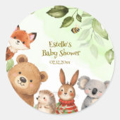 Sticker Rond Fête de Bébé Animaux Mignons de la Forêt (Devant)
