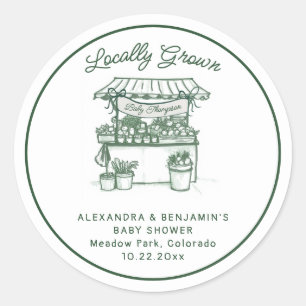 Sticker Rond Fête de Bébé au Marché de Producteurs Local en Ver