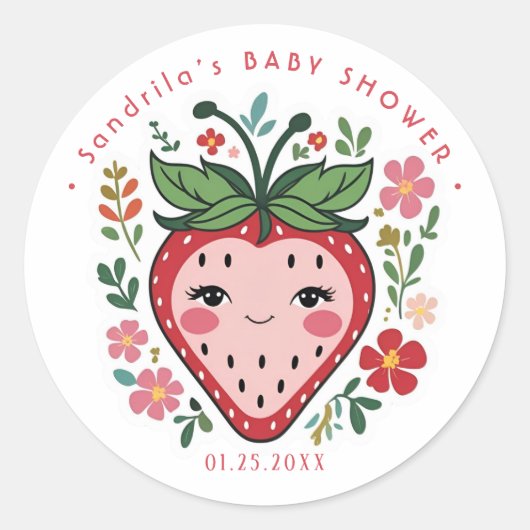 Sticker Rond Fête de bébé Coquette aux fraises (Devant)
