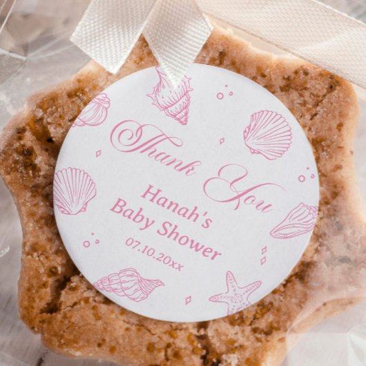Sticker Rond Fête de Bébé Côtière Rose Merci