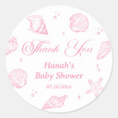 Sticker Rond Fête de Bébé Côtière Rose Merci (Devant)