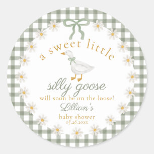 Sticker Rond Fête de bébé Cottagecore à carreaux verts Canard I