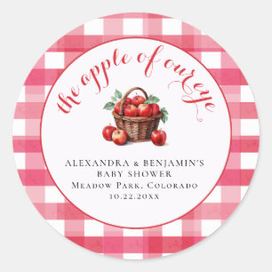 Sticker Rond Fête de bébé couple rustique Gingham de récolte de