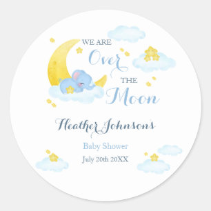 Sticker Rond Fête de Bébé Éléphant Au-Delà de la Lune