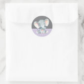 Sticker Rond Fête de bébé éléphant fille Violet et Gris (Sac)