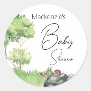 Sticker Rond Fête de Bébé Escargot Aquarelle dans le Parc