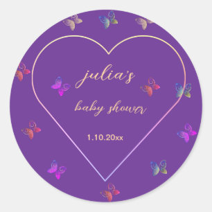 Sticker Rond Fête de bébé fille papillon à coeur rose 