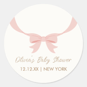 Sticker Rond Fête de bébé fille simple vintage ruban rose