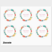 Sticker Rond Fête de bébé fleurs aquarelle rose personnalisable (Feuille)