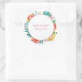 Sticker Rond Fête de bébé fleurs aquarelle rose personnalisable (Sac)