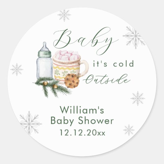 Sticker Rond Fête de bébé Flocon de neige d'hiver S'more Cookie (Devant)