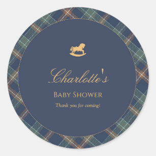 Sticker Rond Fête de bébé garçon à motif ours en peluche carrea