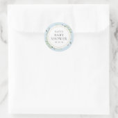Sticker Rond Fête de bébé garçon bleu verdure aquarelle (Sac)