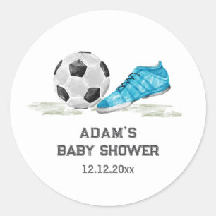 Sticker Rond Fête de bébé garçon de football à l'aquarelle Tout