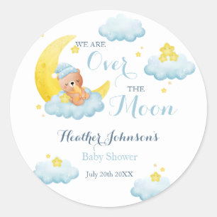 Sticker Rond Fête de bébé garçon Ourson au-dessus de la lune