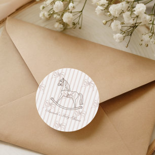 Sticker Rond Fête de bébé licorne genre neutre à cheval à bascu