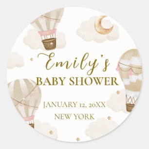 Sticker Rond Fête de Bébé Montgolfière Élégante Bohème Neutre