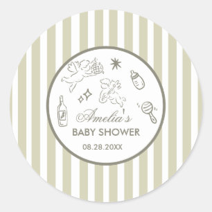 Sticker Rond Fête de bébé neutre en genre doodle cupid Vert