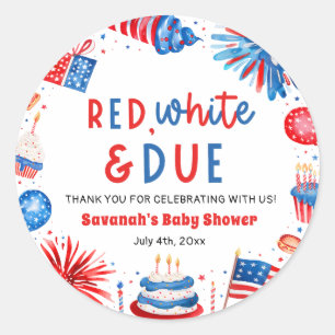 Sticker Rond Fête de bébé neutre Rouge, Blanc & À venir