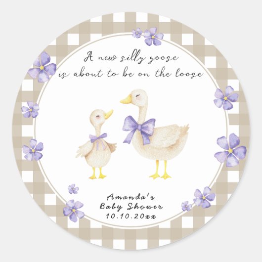 Sticker Rond Fête de bébé Oie Silly (Devant)