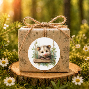 Sticker Rond Fête de bébé Opossum en forêt • Neutre
