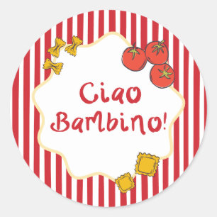 Sticker Rond Fête de Bébé Pâtes Italiennes Ciao Bambino