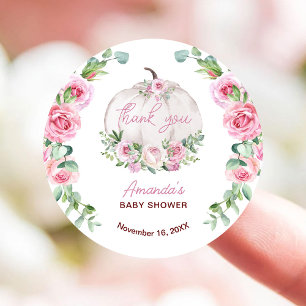 Sticker Rond Fête de bébé petite citrouille florale rose pâle