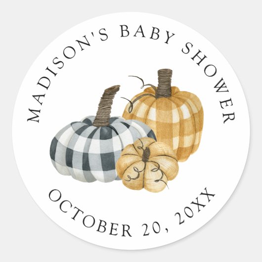 Sticker Rond Fête de bébé Plaid Rustique Citrouilles (Devant)