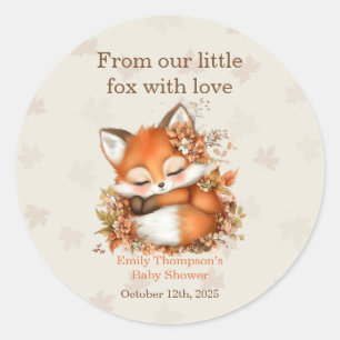 Sticker Rond Fête de Bébé Renard Automnal Cosy Fête Boisée Cosy