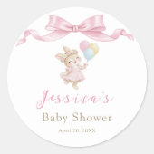 Sticker Rond Fête de Bébé Rose Fille Lapin (Devant)