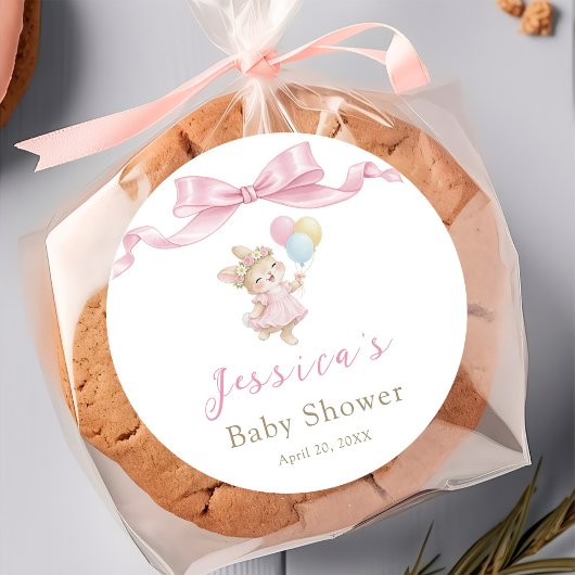 Sticker Rond Fête de Bébé Rose Fille Lapin