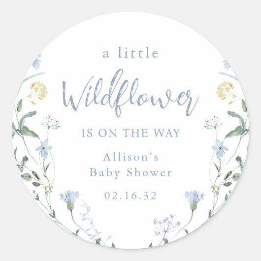 Sticker Rond Fête de bébé rustique boho Blue A Little Wildflowe (Devant)