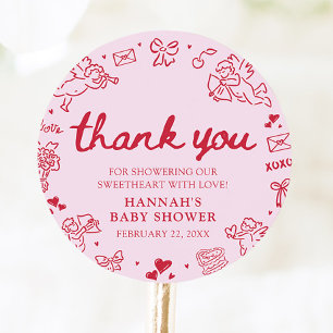 Sticker Rond Fête de bébé Saint-Valentin dessinée à la main Lit