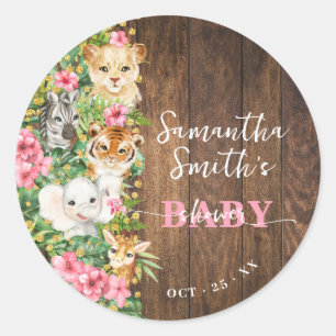 Sticker Rond Fête de Bébé Sauvageonne Animaux Safari Rustique R