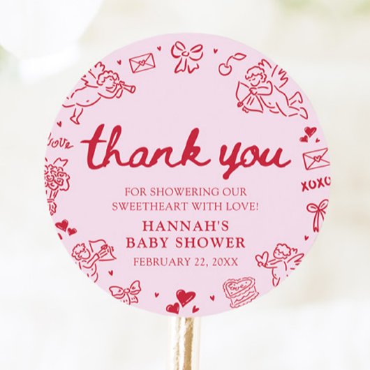 Sticker Rond Fête de bébé thème Saint-Valentin dessinée à la ma