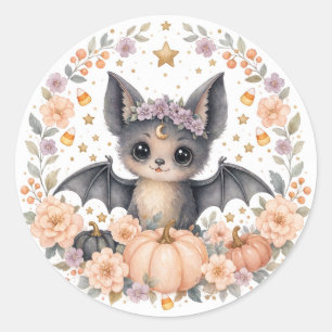 Sticker Rond Fête de Chauves-Souris Bébé à l'Aquarelle