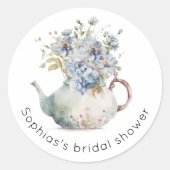 Sticker Rond Fête de douche de mariée thème hydrangeas bleus (Devant)