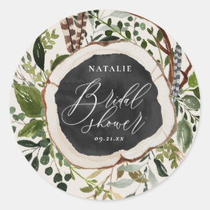 Sticker Rond Fête de douche nuptiale en tranches de bois rustiq