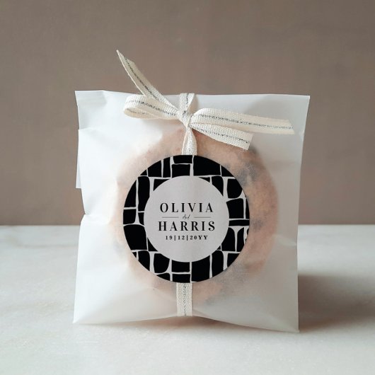 Sticker Rond Fête de faveur minimal graphique noir et blanc mod