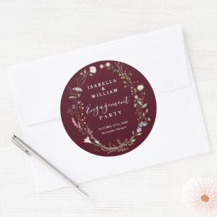 Sticker Rond Fête de fiançailles aux fleurs sauvages Bohème Bou