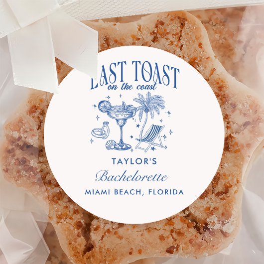 Sticker Rond Fête de Fiançailles de Rivage Moderne Cocktail Par