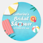 Sticker Rond Fête de Fiançailles d'Été sur le Thème de Piscine  (Devant)