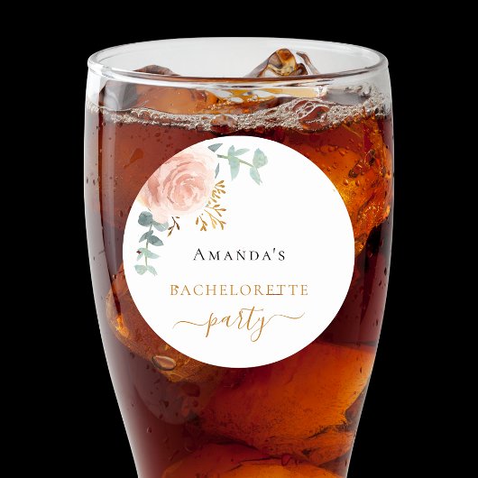 Sticker Rond Fête de fiançailles rose gold floral eucalyptus