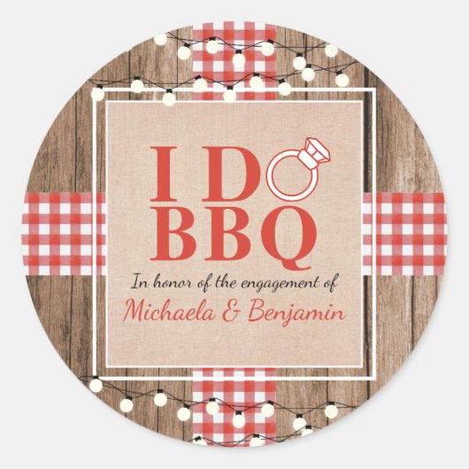 Sticker Rond Fête de fiançailles Rustic I Do BBQ Couple Shower (Devant)