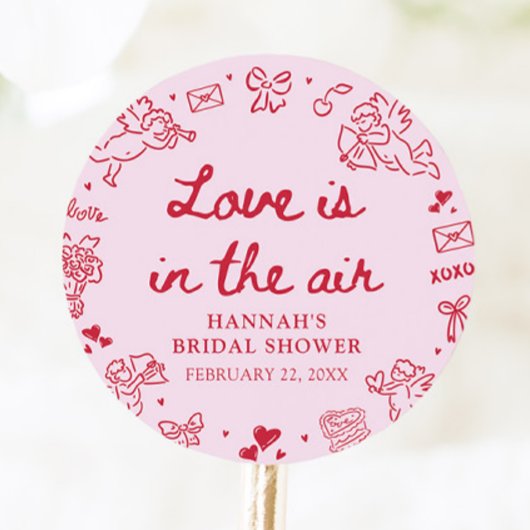 Sticker Rond Fête de Fiançailles Saint-Valentin Rose L'amour es