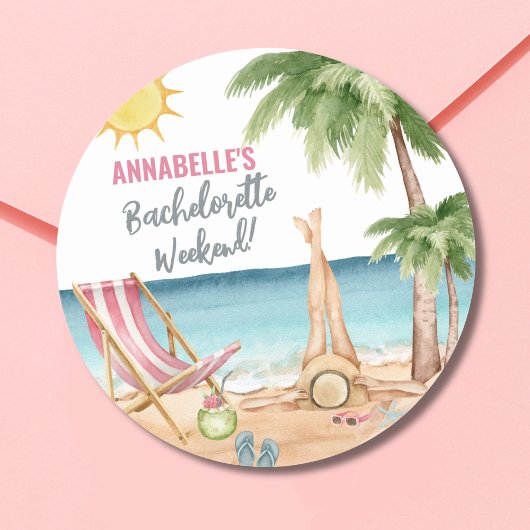 Sticker Rond Fête de Fille en Été Jolies Plage