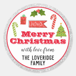 Sticker Rond Fête de fin d'année Joyeux Noël Rouge Paillettes A